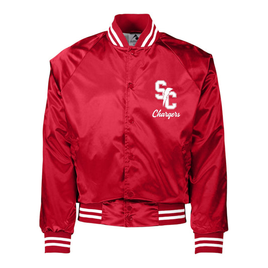 Red Satin Varsity Logo Jacket