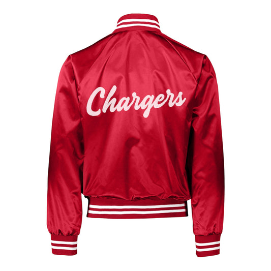 Red Satin Varsity Football & Poms Jacket