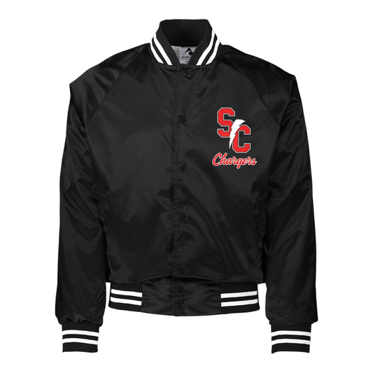 Black Satin Varsity Logo Jacket