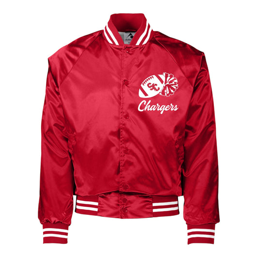 Red Satin Varsity Football & Poms Jacket