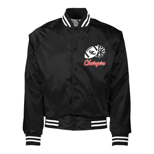Black Satin Varsity Football & Poms Jacket