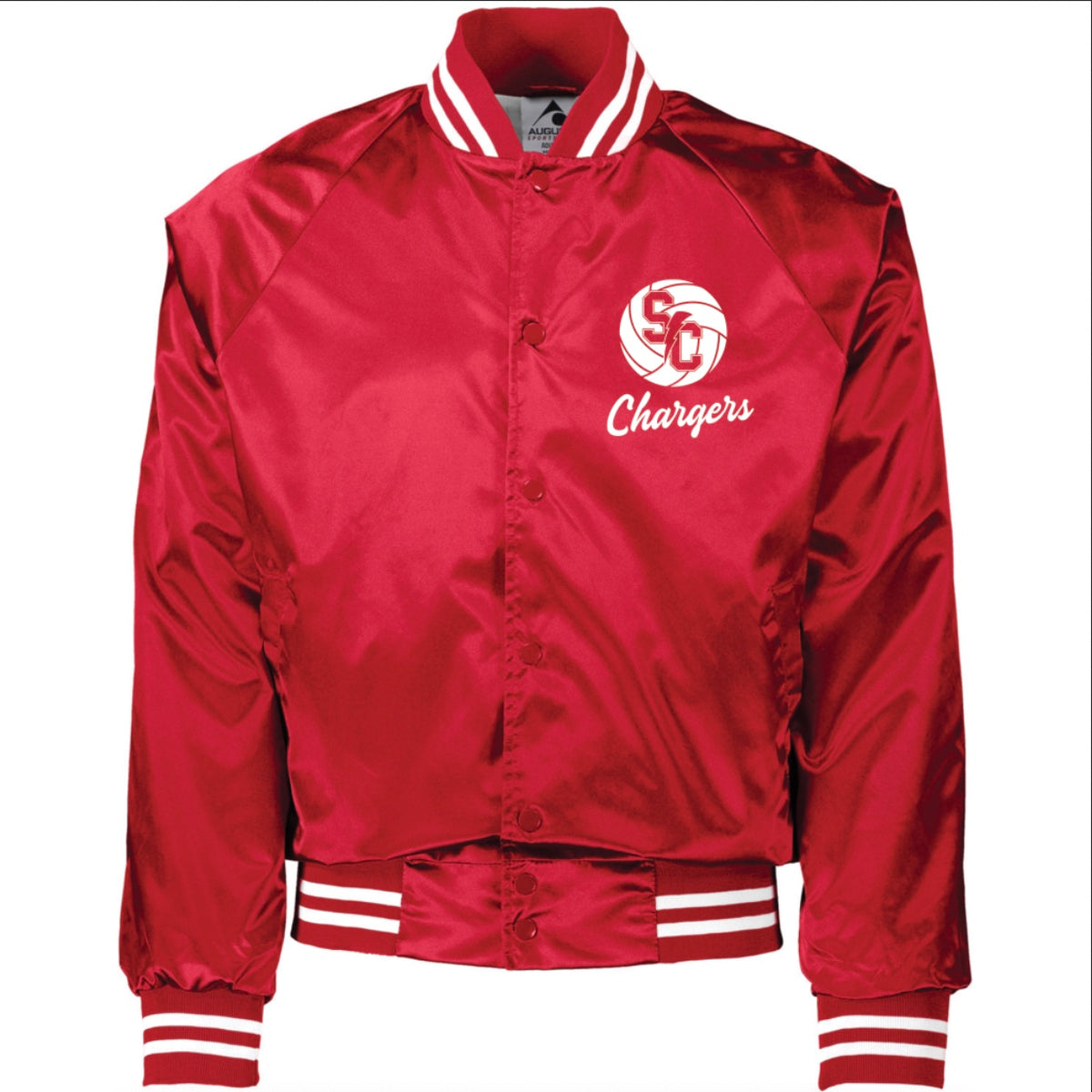 Red Satin Chargers Volleyball Varsity Jacket